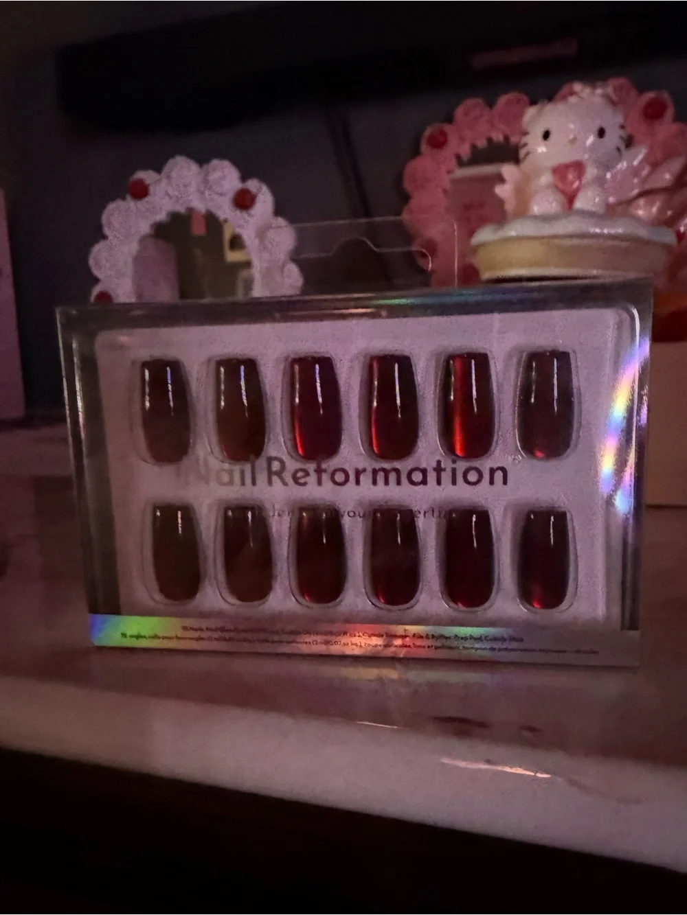 Nail Reformation Mirrored Deep Wine Red Press-On Nails in short coffin - Picture 7 of 8